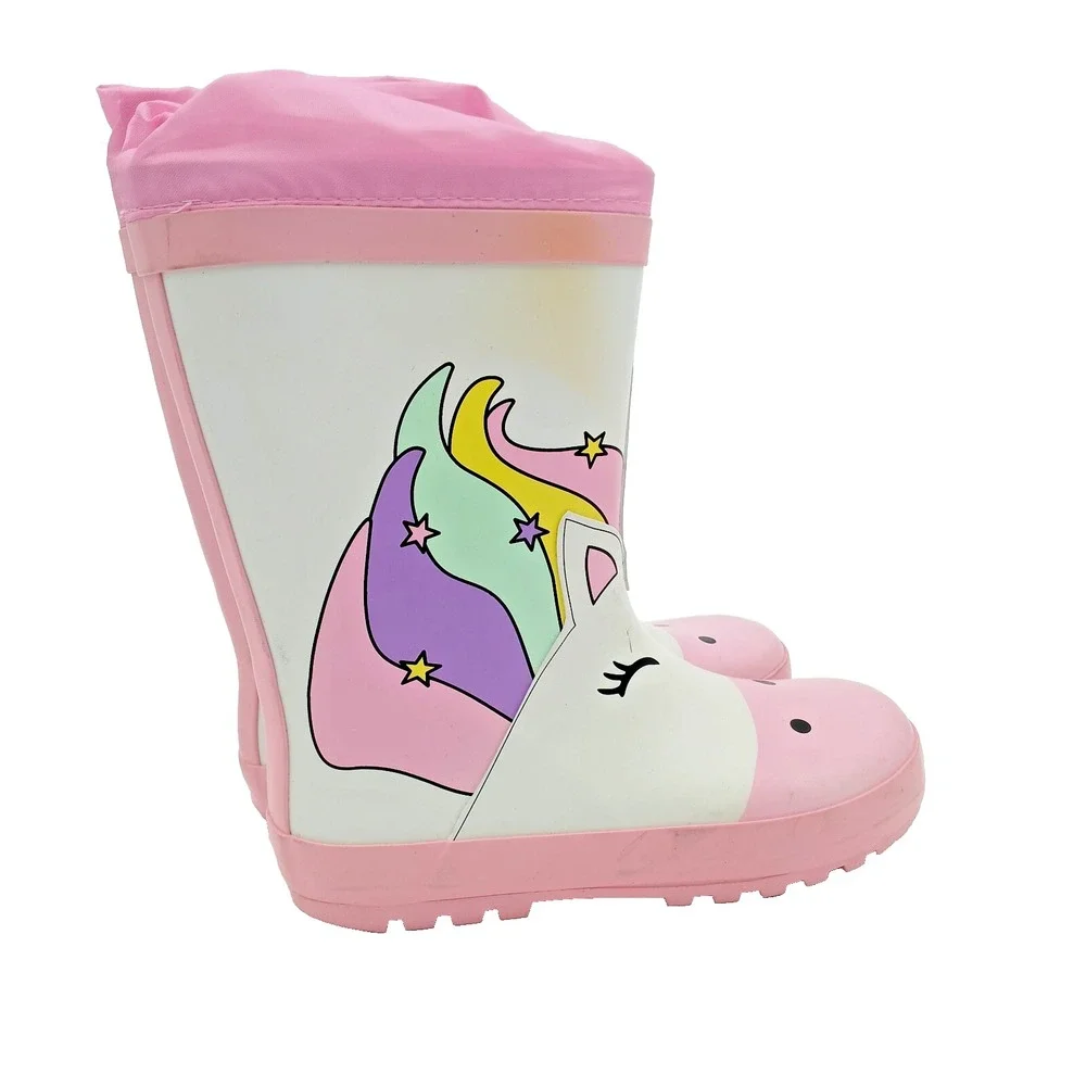 Unicorn Rain Boots Youth Girls Size 2 Pink Pull-On Unicorn Rubber‎ Boots
